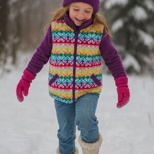VTG Gap Kids Reversible Vest XL Colorful Snowflakes 1 Side Full Zip 1 Side Purpl